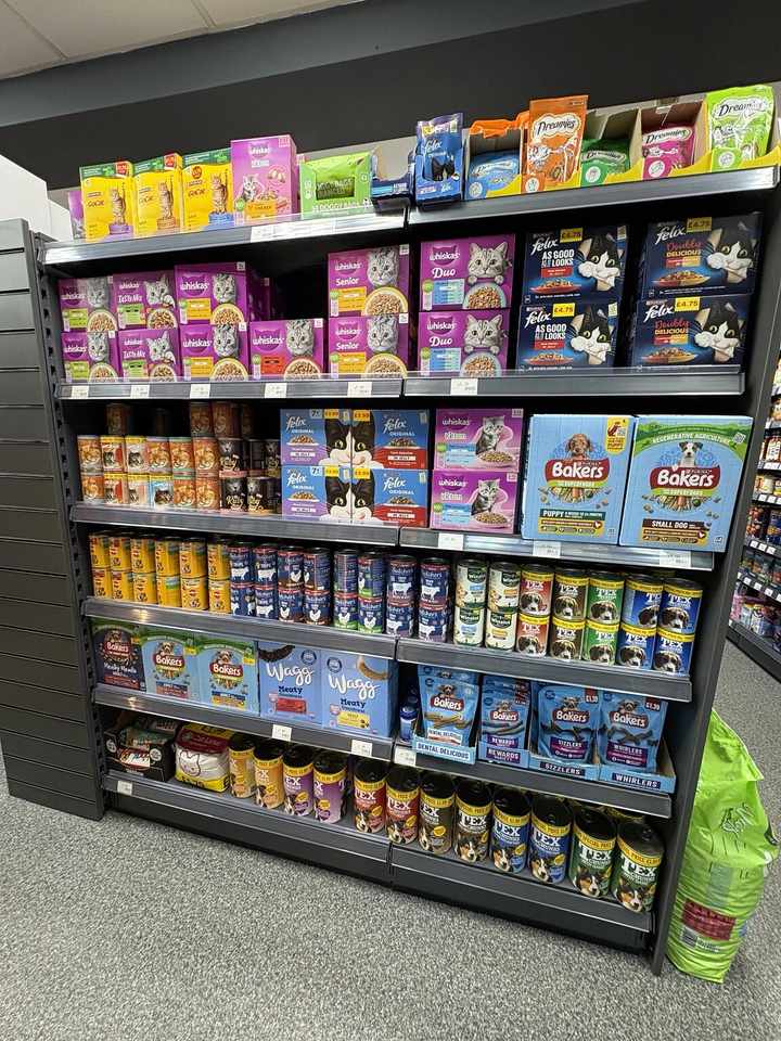Cat food, dog food and pet treats stocked at C&K Local Store in Worcester.